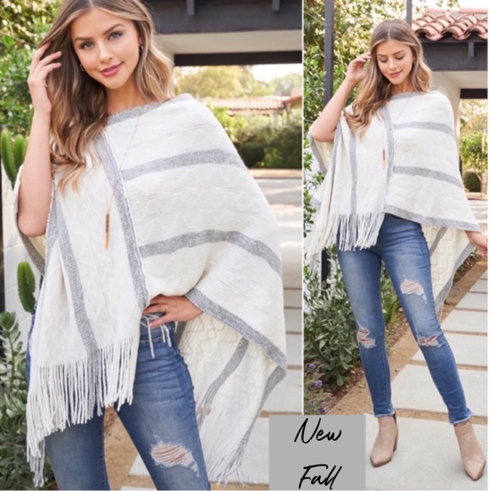 New Women's Fringe Tassel Striped Lightweight Summer To Fall Cute Poncho